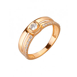 Золота каблучка у червоному кольорі з цирконом 01-200080295