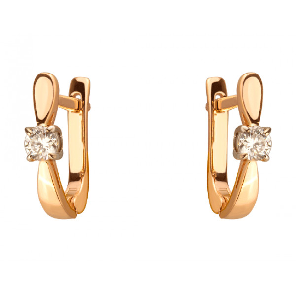 Серьги из золота в красном с белым цвете с цирконом