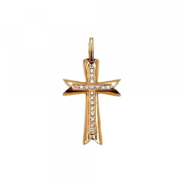 Крестик из золота в красном цвете с цирконом