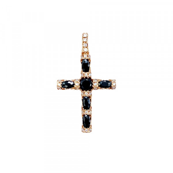 Крестик из золота в красном цвете с цирконом