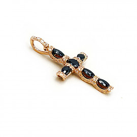 Крестик из золота в красном цвете с цирконом