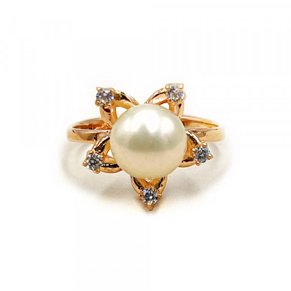 Кольцо из золота красного цвета с жемчугом и цирконом