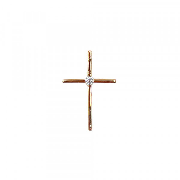 Золотой крестик в красном цвете с цирконом
