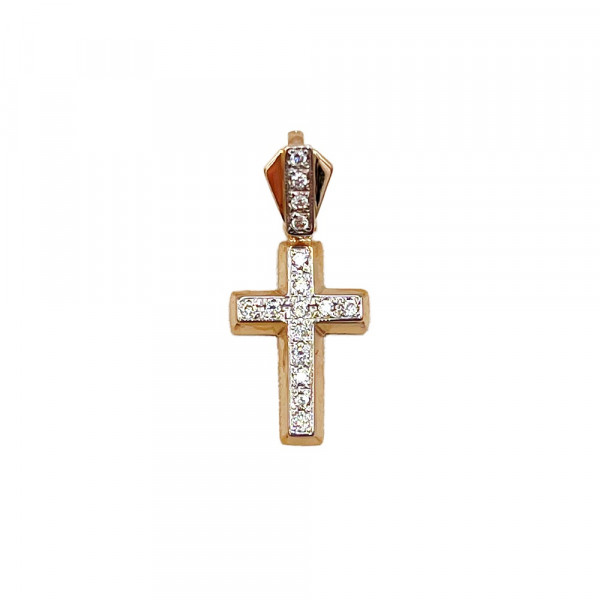 Крестик из красного с белым золота с цирконом