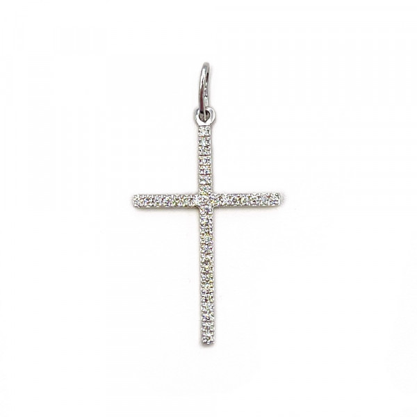 Золотой крестик в белом цвете с желтыми бриллиантами