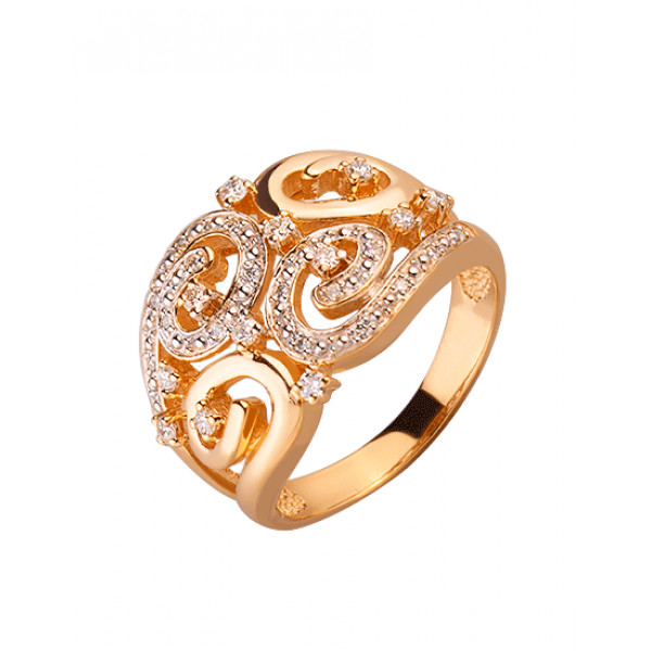 Каблучка з золота з білими та жовтими діамантами