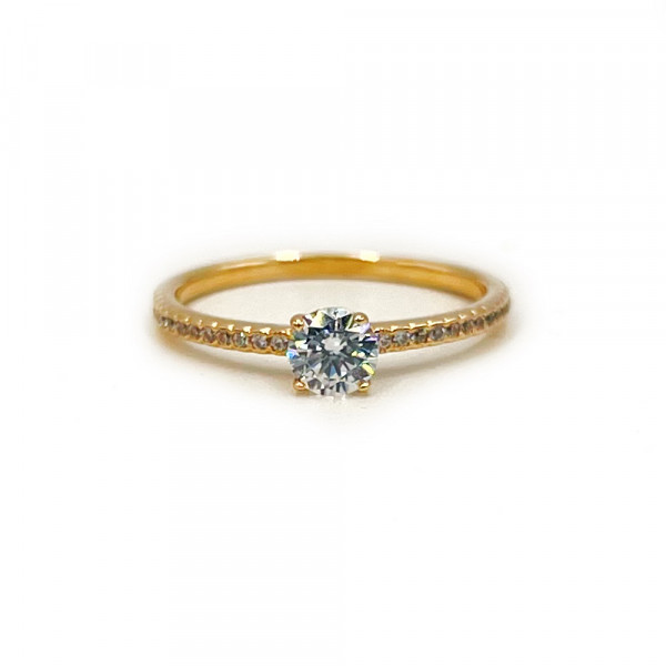 Золота каблучка червоного кольору з цирконом