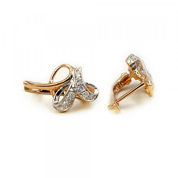 Серьги из золота красного с белым цвета с белыми бриллиантами