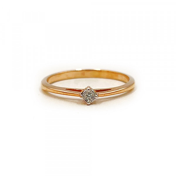 Золота каблучка червоного з білим кольору з жовтим діамантом