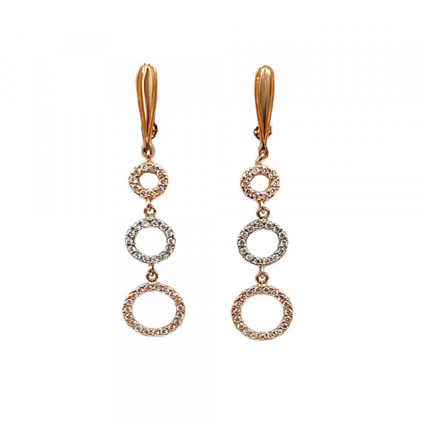 Серьги из золота в красном с белым цвете с цирконом