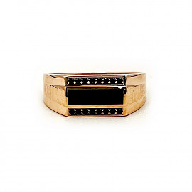 Перстень з золота червоного кольору з цирконом та емаллю 01-200932396
