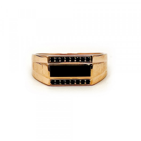 Перстень з золота червоного кольору з цирконом та емаллю