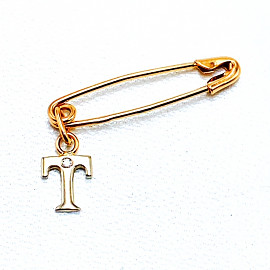 Золотая булавка с белым бриллиантом «Буква Т» 01-200099397
