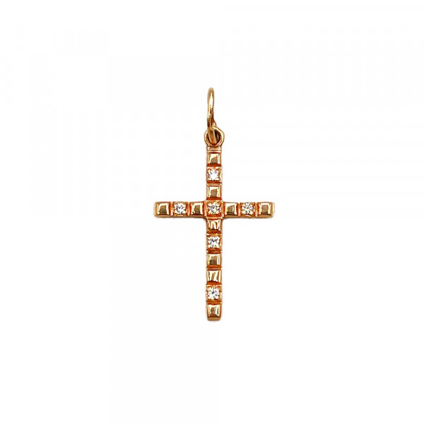 Хрестик з червоного золота з цирконом