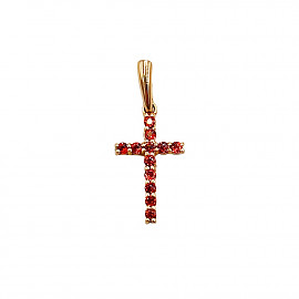 Золотий хрестик червоного кольору з цирконом 01-200155497