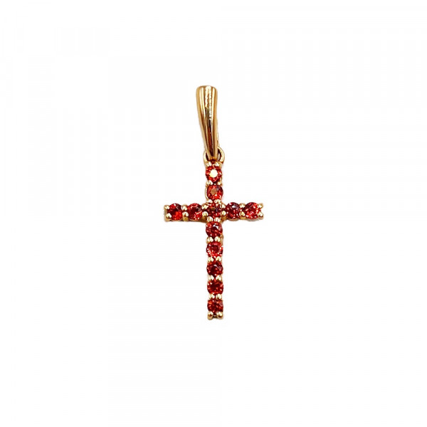 Золотий хрестик червоного кольору з цирконом