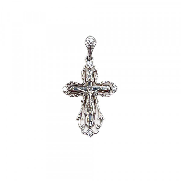 Хрестик з червоного з білим золота з цирконом