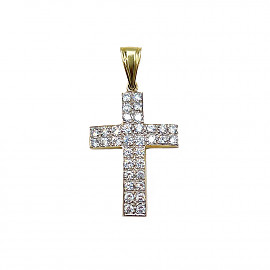 Золотой крестик в желтом с белым цвете с цирконом 01-200260797