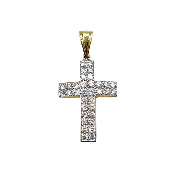 Золотой крестик в желтом с белым цвете с цирконом