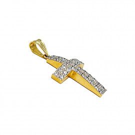 Золотой крестик в желтом с белым цвете с цирконом