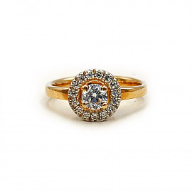 Золотое кольцо красного с белым цвета с цирконом 01-200279397