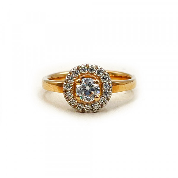 Золотое кольцо красного с белым цвета с цирконом