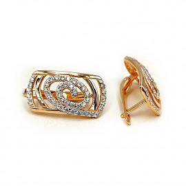 Серьги из золота в красном с белым цвете с цирконом 01-200599797