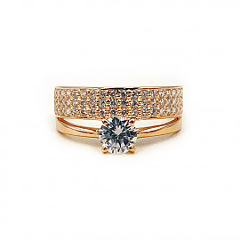 Золотое кольцо красного цвета с цирконом 01-200760997