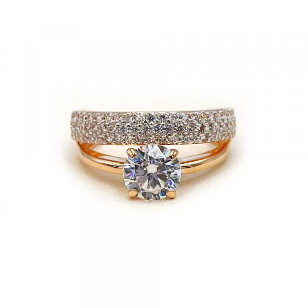 Золотое кольцо в красном цвете с цирконом