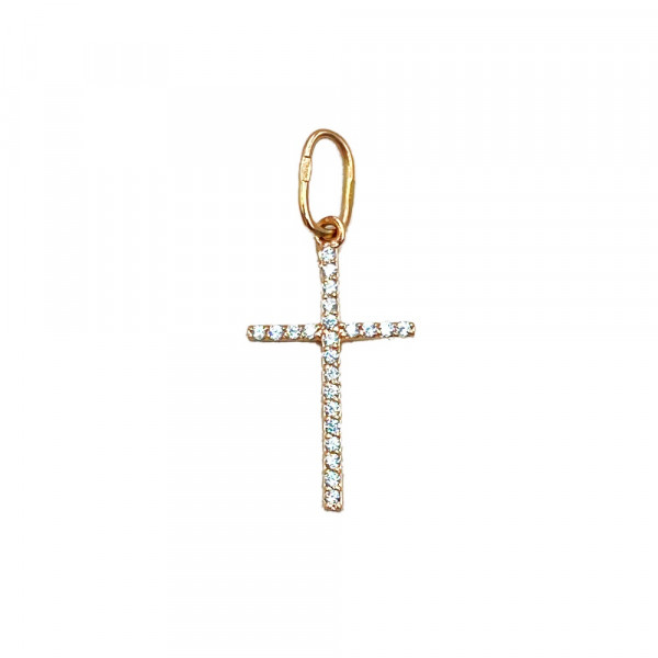 Хрестик з червоного золота з цирконом