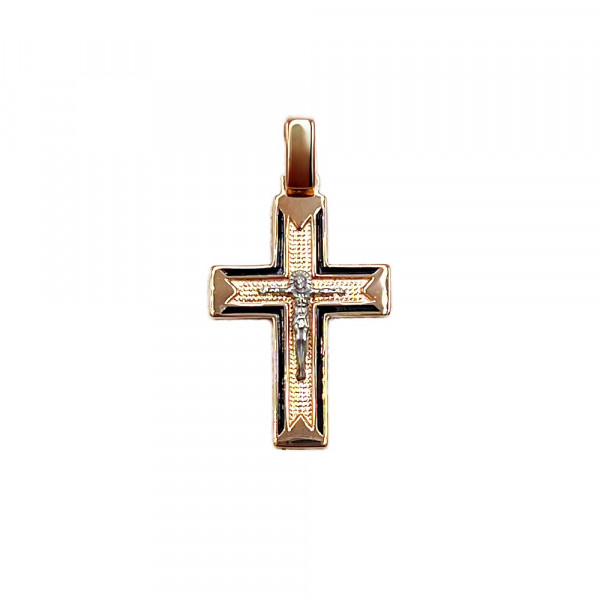 Золотой крестик красного с белым цвета с эмалью