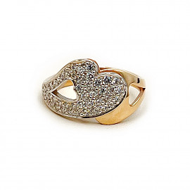 Золота каблучка червоного з білим кольору з цирконом 01-200810697