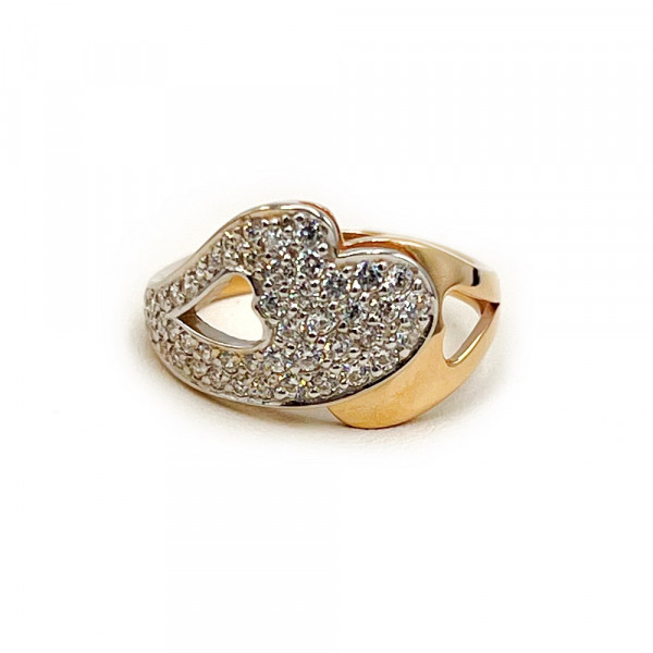 Золота каблучка червоного з білим кольору з цирконом