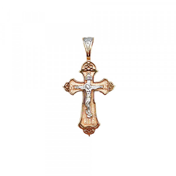 Крестик из золота красного с белым цвета