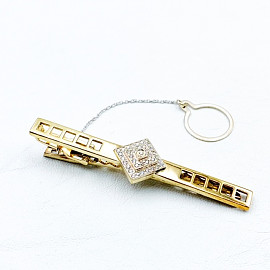 Золотий затискач для краватки жовтого кольору з білими діамантами 01-18928098