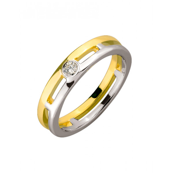 Кольцо из желтого с белым золота с белым бриллиантом