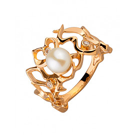 Кольцо из красного золота с жемчугом и цирконом 01-200080298