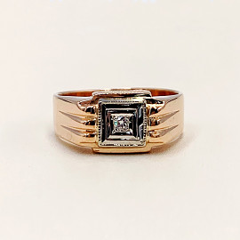 Золотой перстень красного с белым цвета с белым бриллиантом 01-200082298