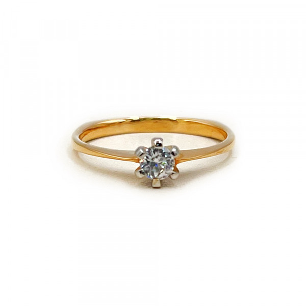 Золота каблучка червоного з білим кольору з цирконом