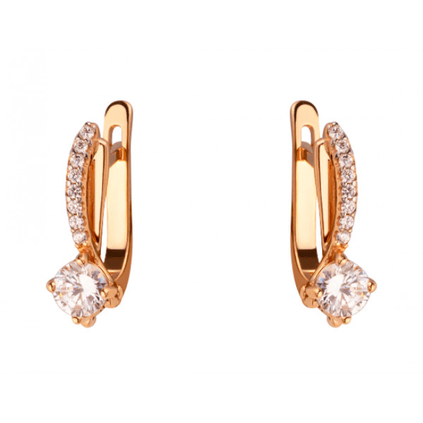 Золоті сережки червоного з білим кольору з цирконом