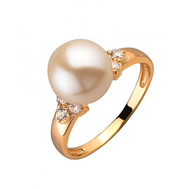 Кольцо из золота в красном цвете с жемчугом и цирконом 01-200202498