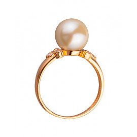 Кольцо из золота в красном цвете с жемчугом и цирконом