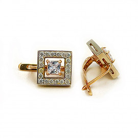 Золотые серьги в красном с белым цвете с цирконом 01-200258298