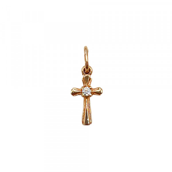 Золотой крестик красного цвета с цирконом