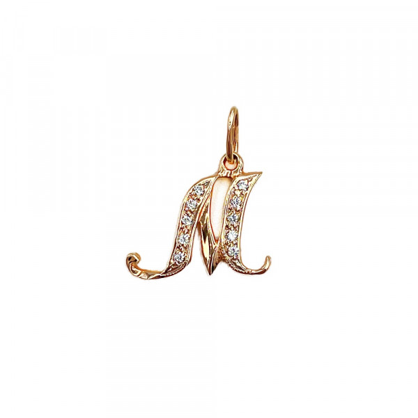 Золотий кулон червоного кольору з цирконом «Літера М»