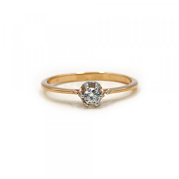 Кольцо из золота красного с белым цвета с цирконом