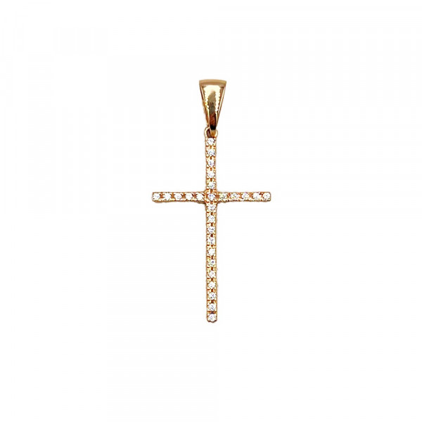 Золотий хрестик червоного кольору з цирконом