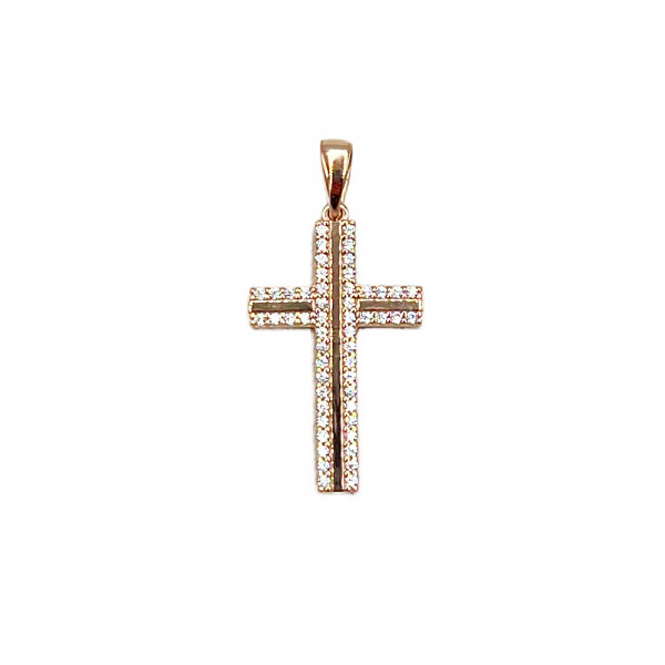 Хрестик з червоного золота з цирконом