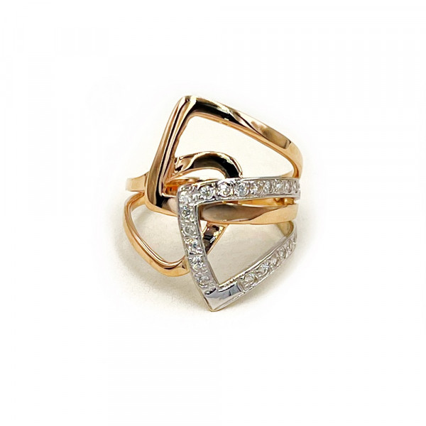 Каблучка з золота червоного з білим кольору з цирконом