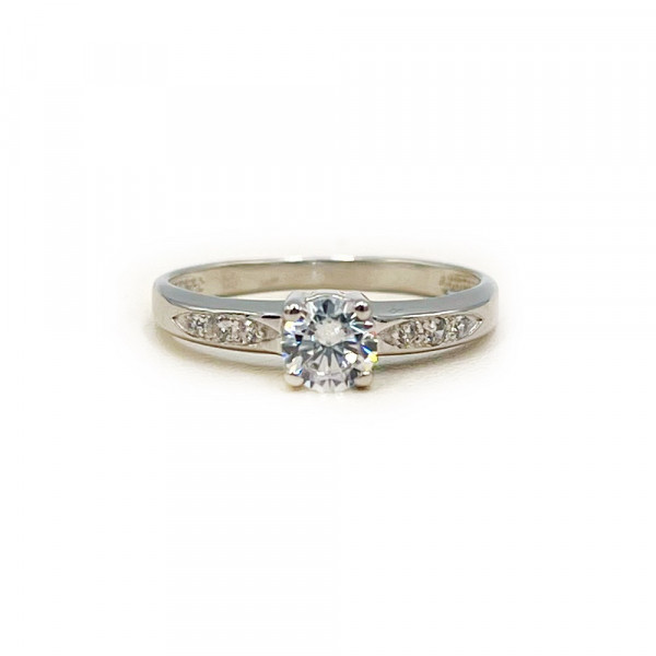 Золотое кольцо в белом цвете с цирконом